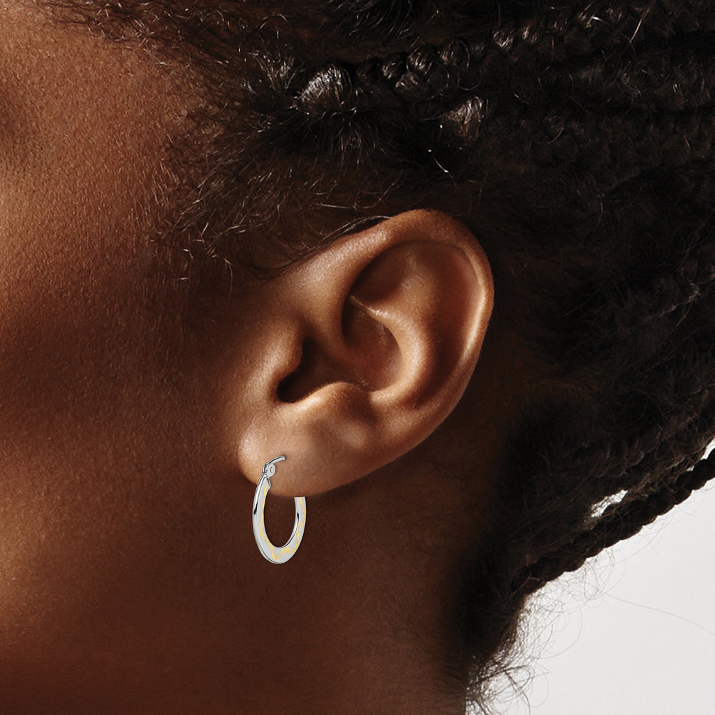 10K White Gold & Yellow Rhodium Diamond Cut Hoop Earrings