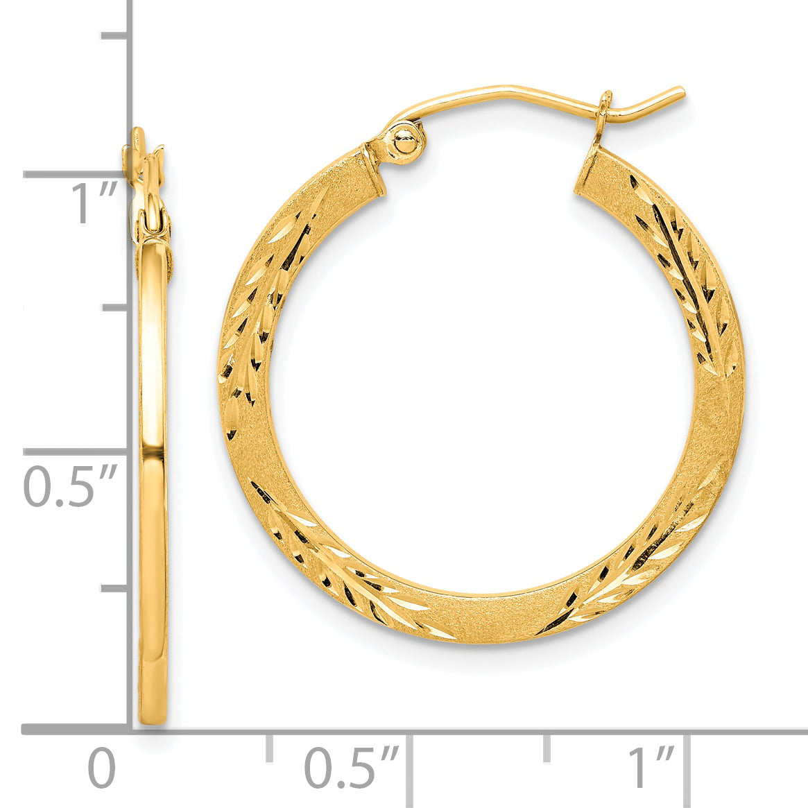 10K Satin Diamond Cut Hoop Earrings Secondary image