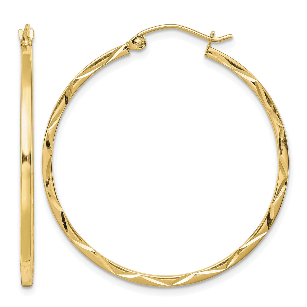 Hoop Earrings in 10K Yellow Gold, 1.5x35mm Diamond-Cut - Sophia Jewelers
