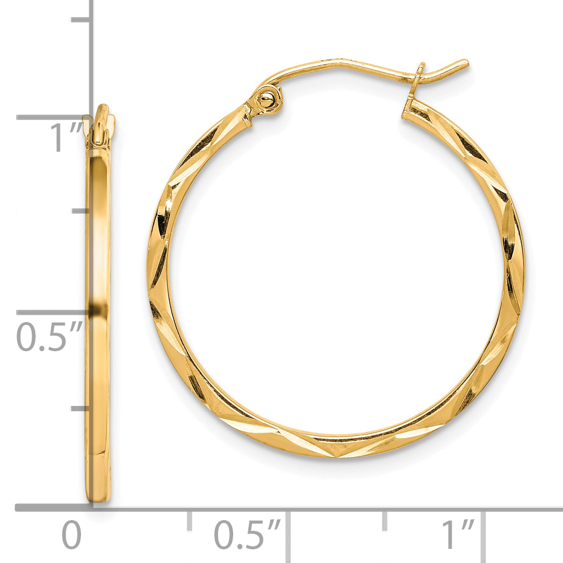 10K 1.5x25mm Diamond Cut Hoop Earrings Secondary image