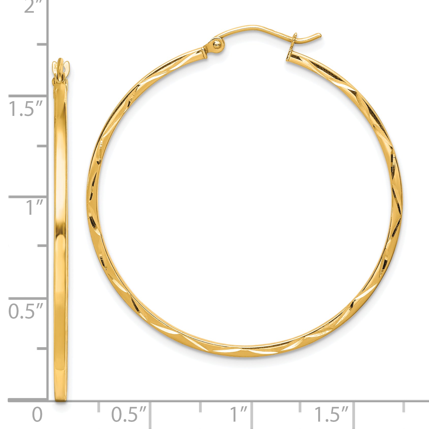 10K 1.5x40mm Diamond Cut Hoop Earrings Secondary image