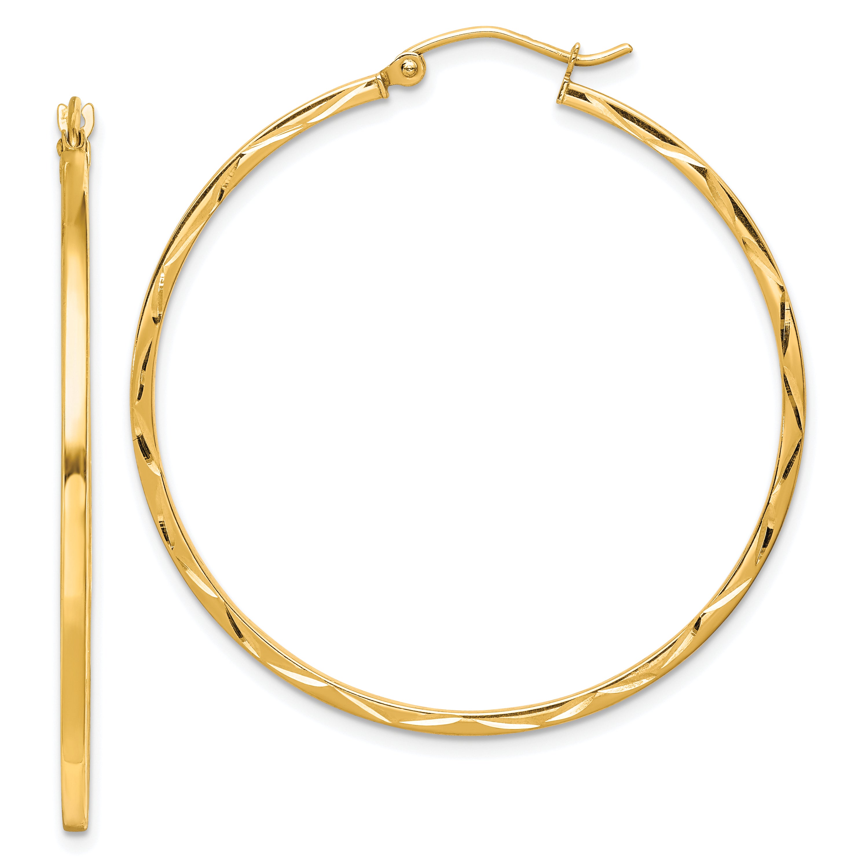 10K 1.5x40mm Diamond Cut Hoop Earrings Main image
