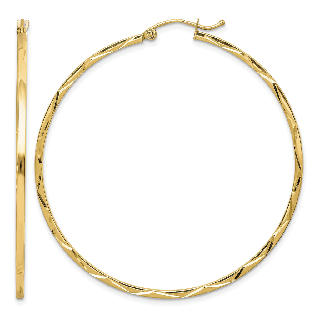 Hoop Earrings in 10K Yellow Gold, 1.5x50mm Diamond-Cut - Sophia Jewelers