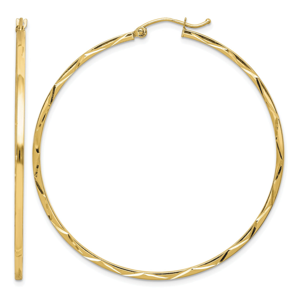 Hoop Earrings in 10K Yellow Gold, 1.5x50mm Diamond-Cut - Sophia Jewelers