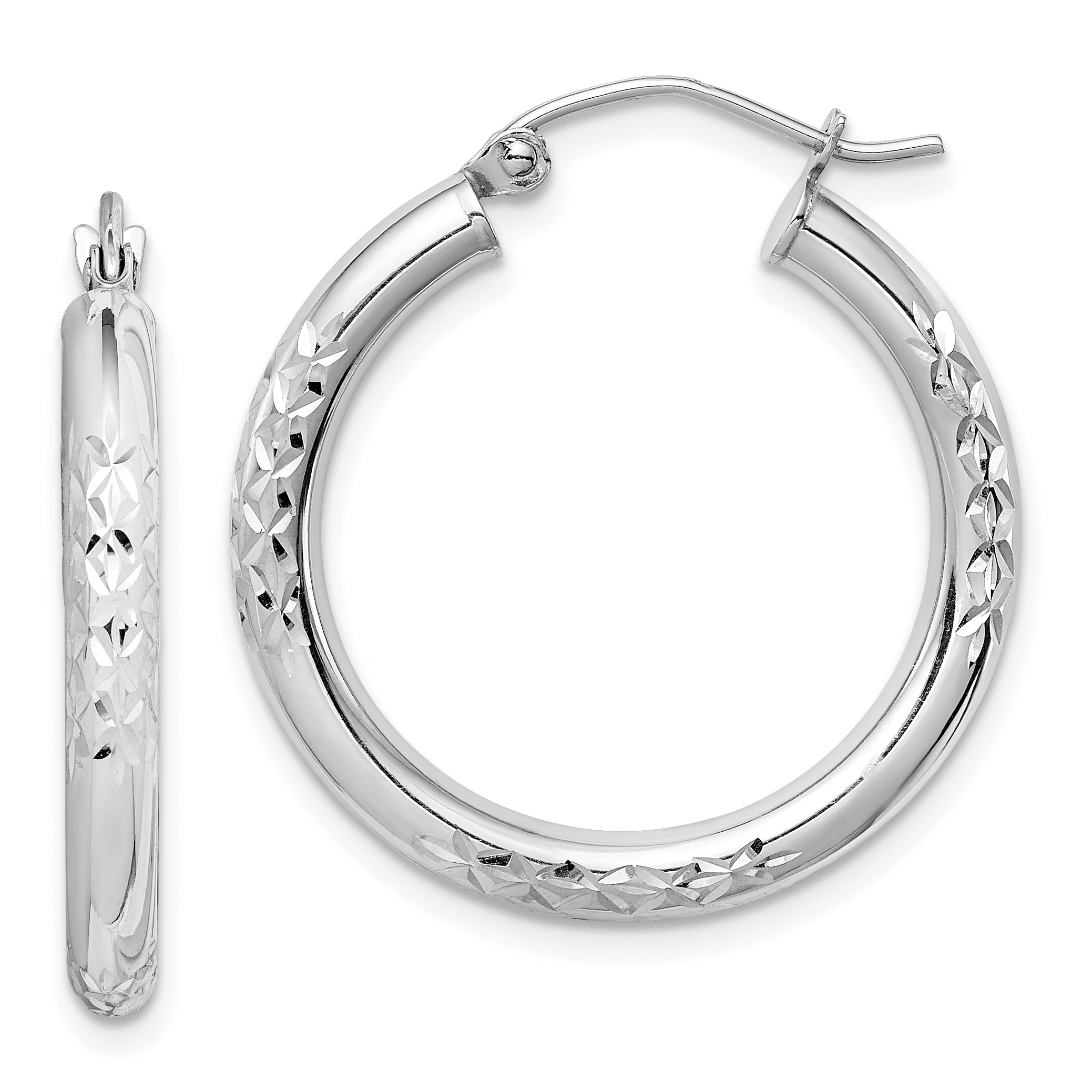10K White Gold Diamond Cut 3mm Hoop Earrings Main image