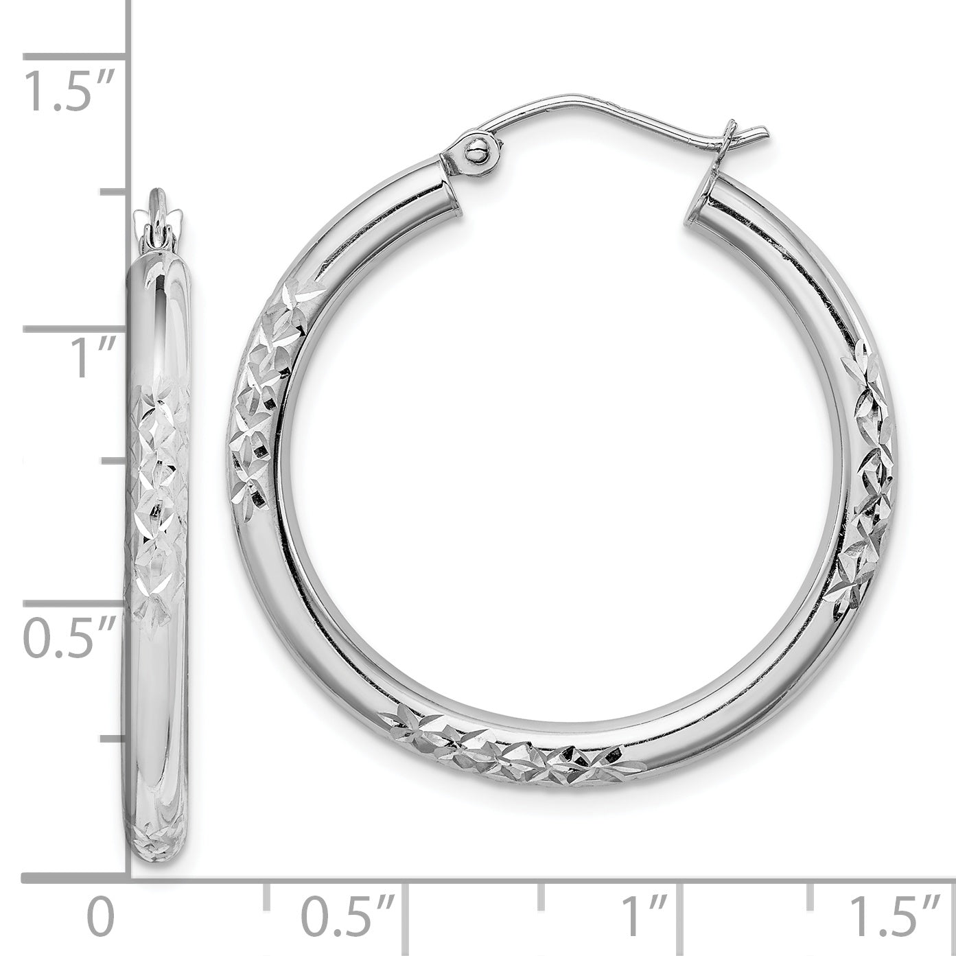 10K White Gold Cut 3mm Hoop Earrings Secondary image