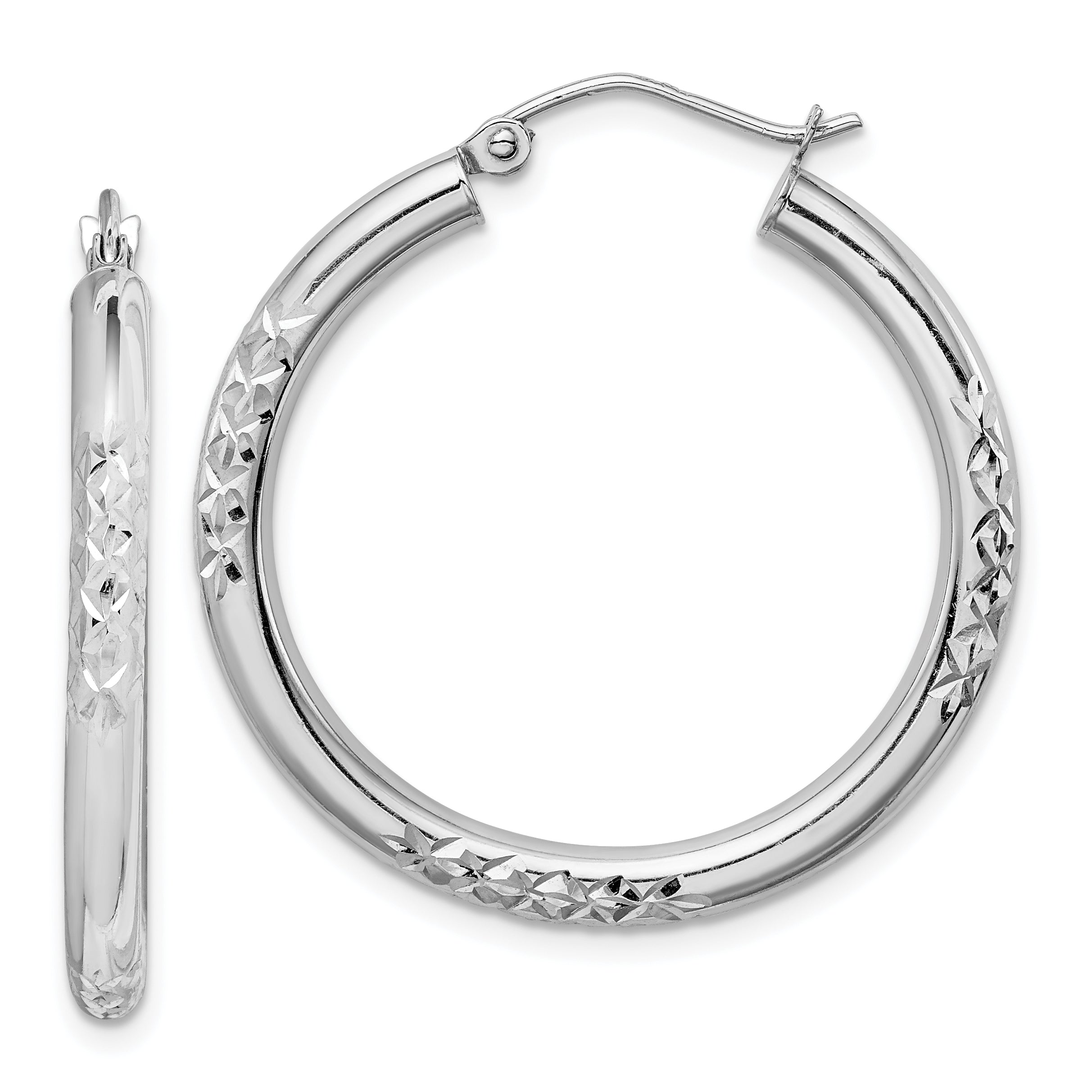 10K White Gold Cut 3mm Hoop Earrings Main image