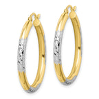 10K & Rhodium Diamond Cut 3mm Hoop Earrings