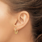 10K Satin Diamond Cut 2x20mm Hoop Earrings