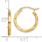 10K Satin Diamond Cut 2x20mm Hoop Earrings