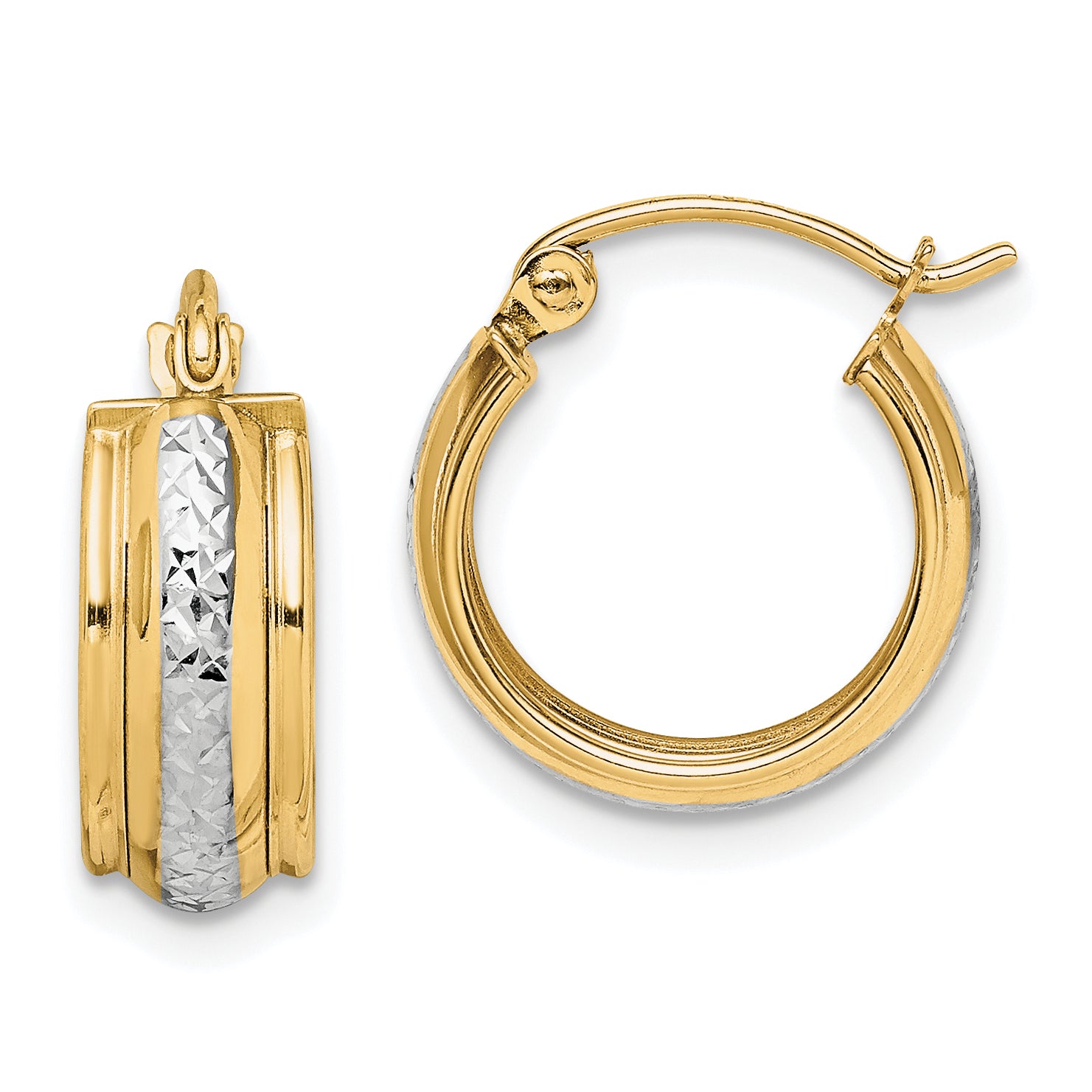 10K & Rhodium Diamond Cut Small Hoop Earrings Main image