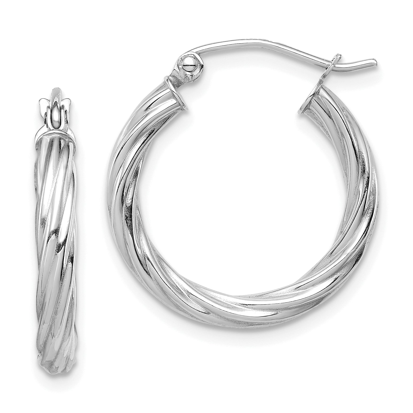 10k White Gold Polished 3mm Twisted Hoop Earrings Main image