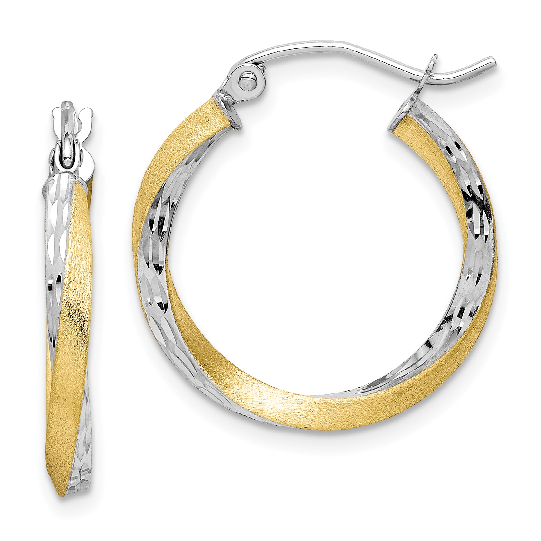 10k & Rhodium Diamond-cut 2.5mm Twisted Hoop Earrings Main image