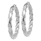 10K White Gold Diamond-Cut 2mm Round Tube Hoop Earrings, 20mm