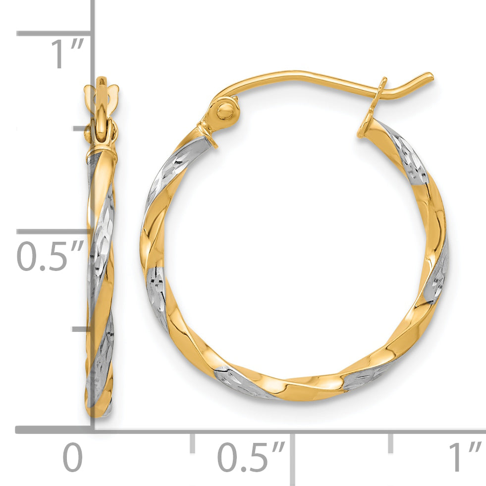 10k & Rhodium Hollow Twisted Hoop Earrings