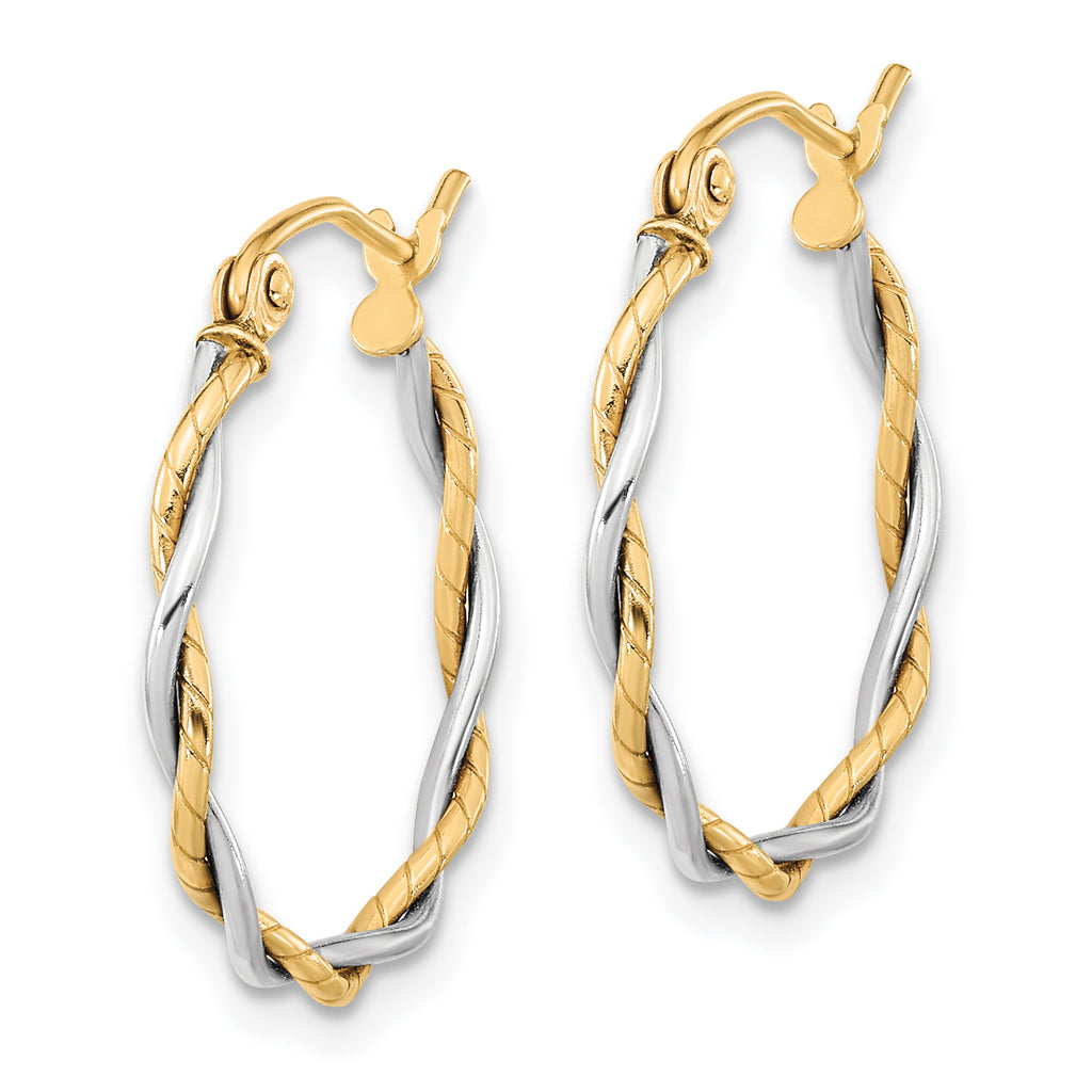 10k Two-tone Polished 1.8mm Twisted Hoop Earrings