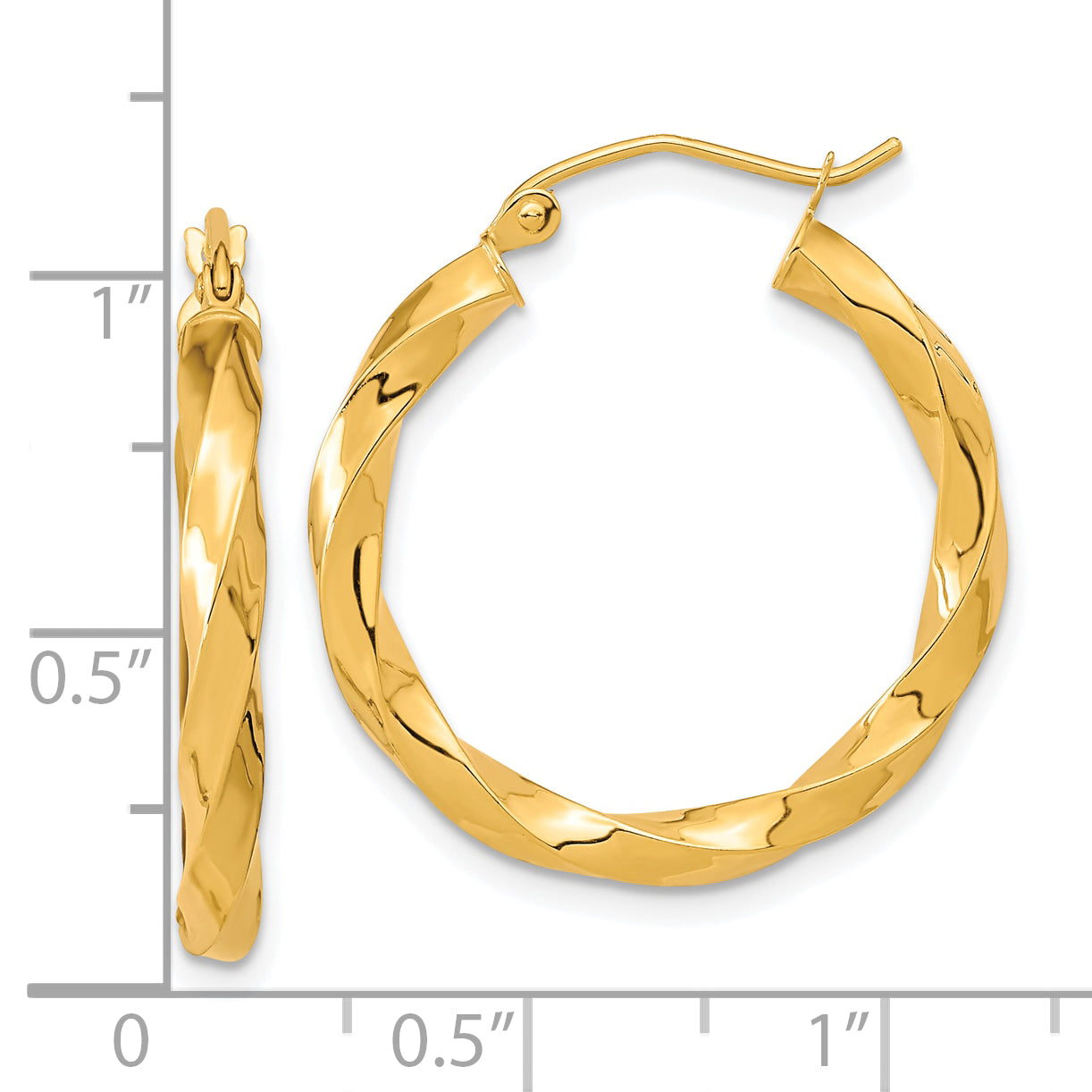 10k Polished 3mm Twisted Hoop Earrings