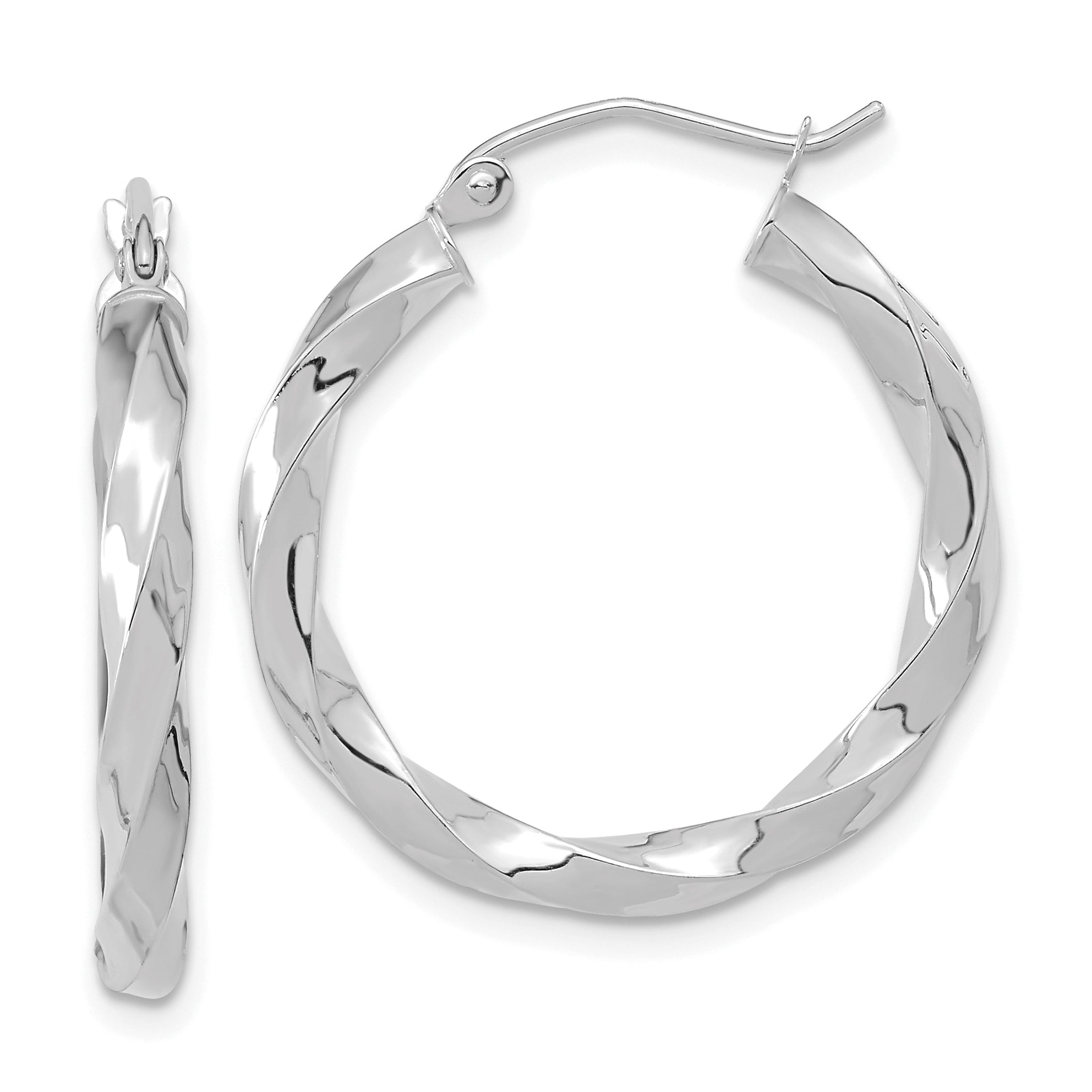 10k White Gold 3mm Twisted Hoop Earrings Main image