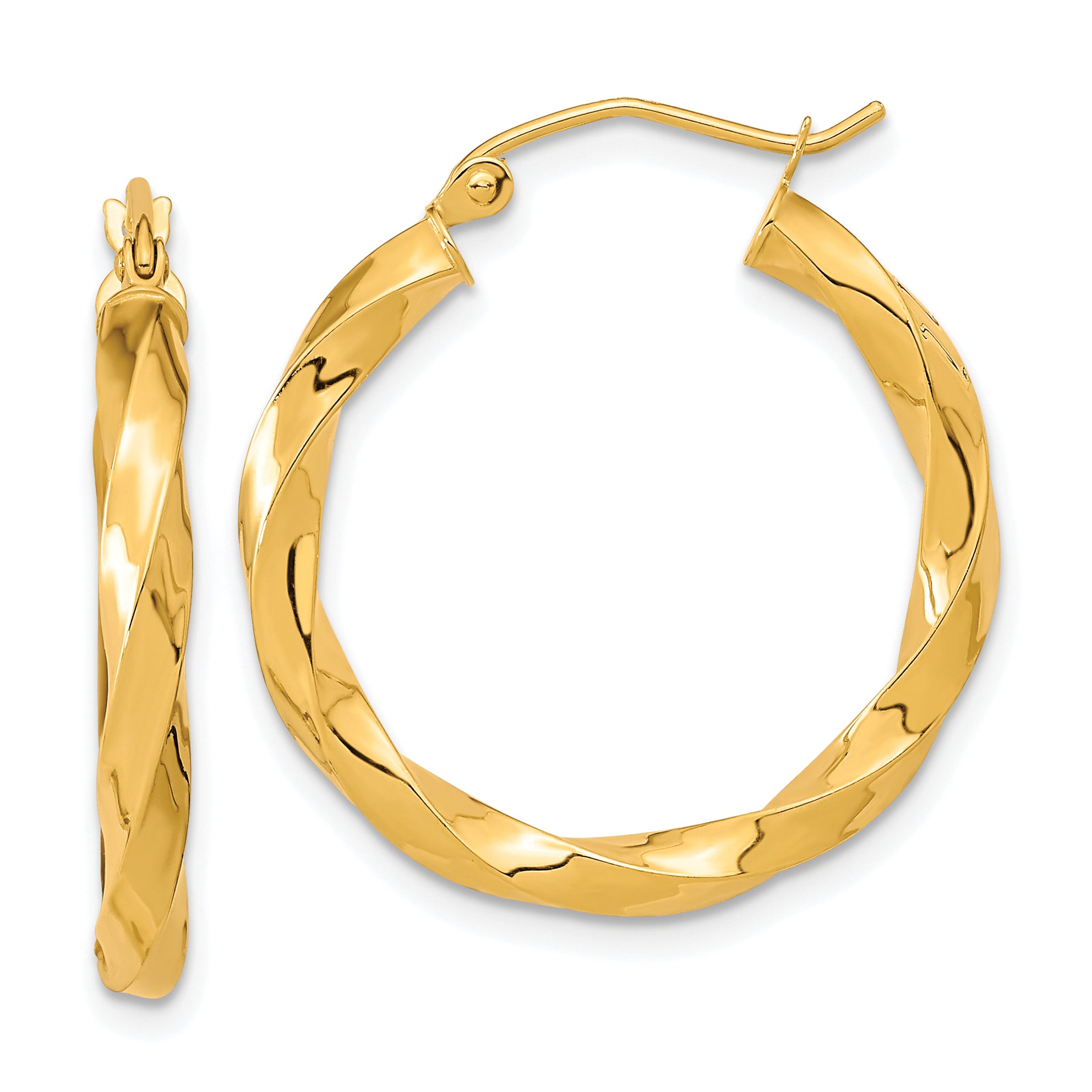 10k Polished 3mm Twisted Hoop Earrings Main image