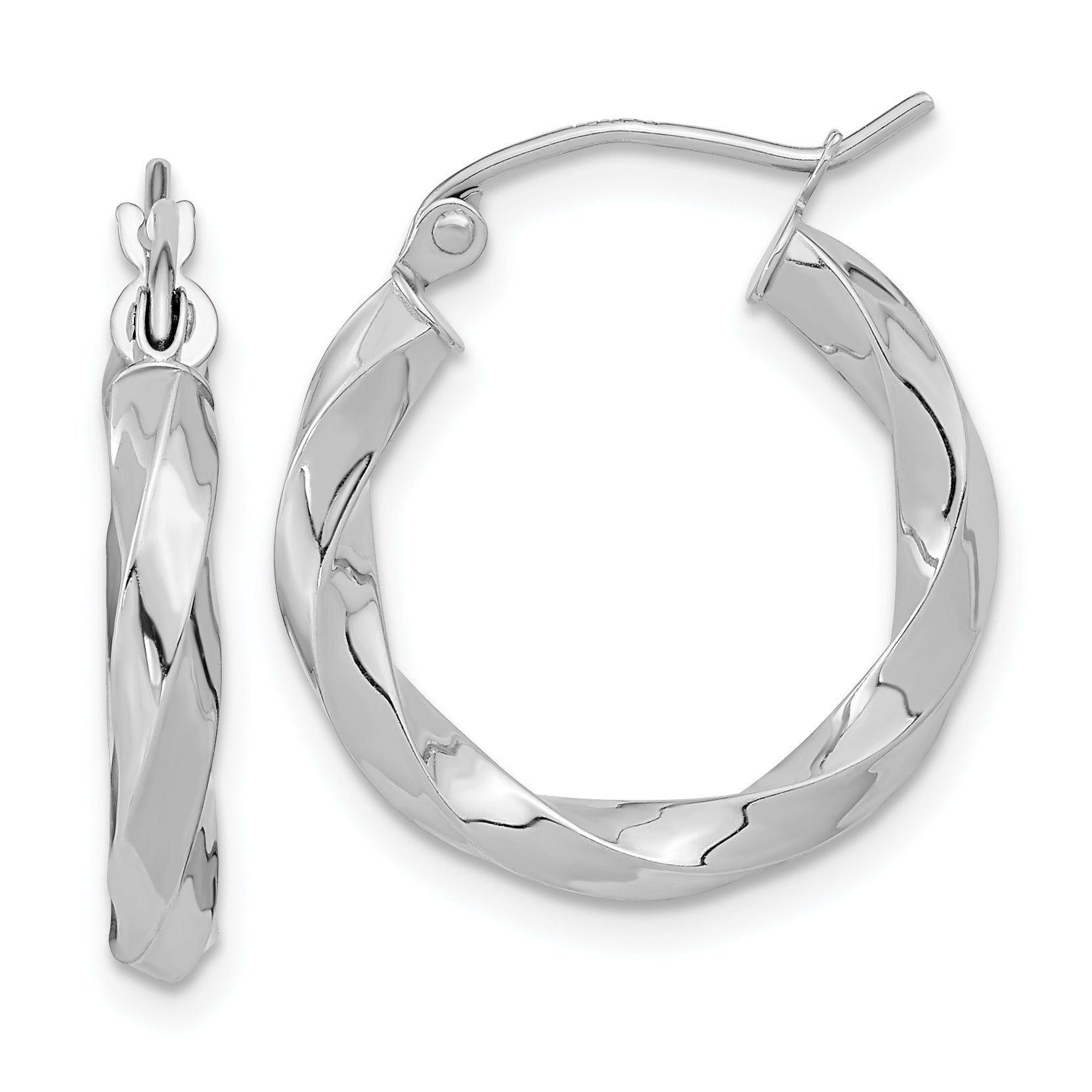 10k White Gold 3mm Twisted Hoop Earrings Main image