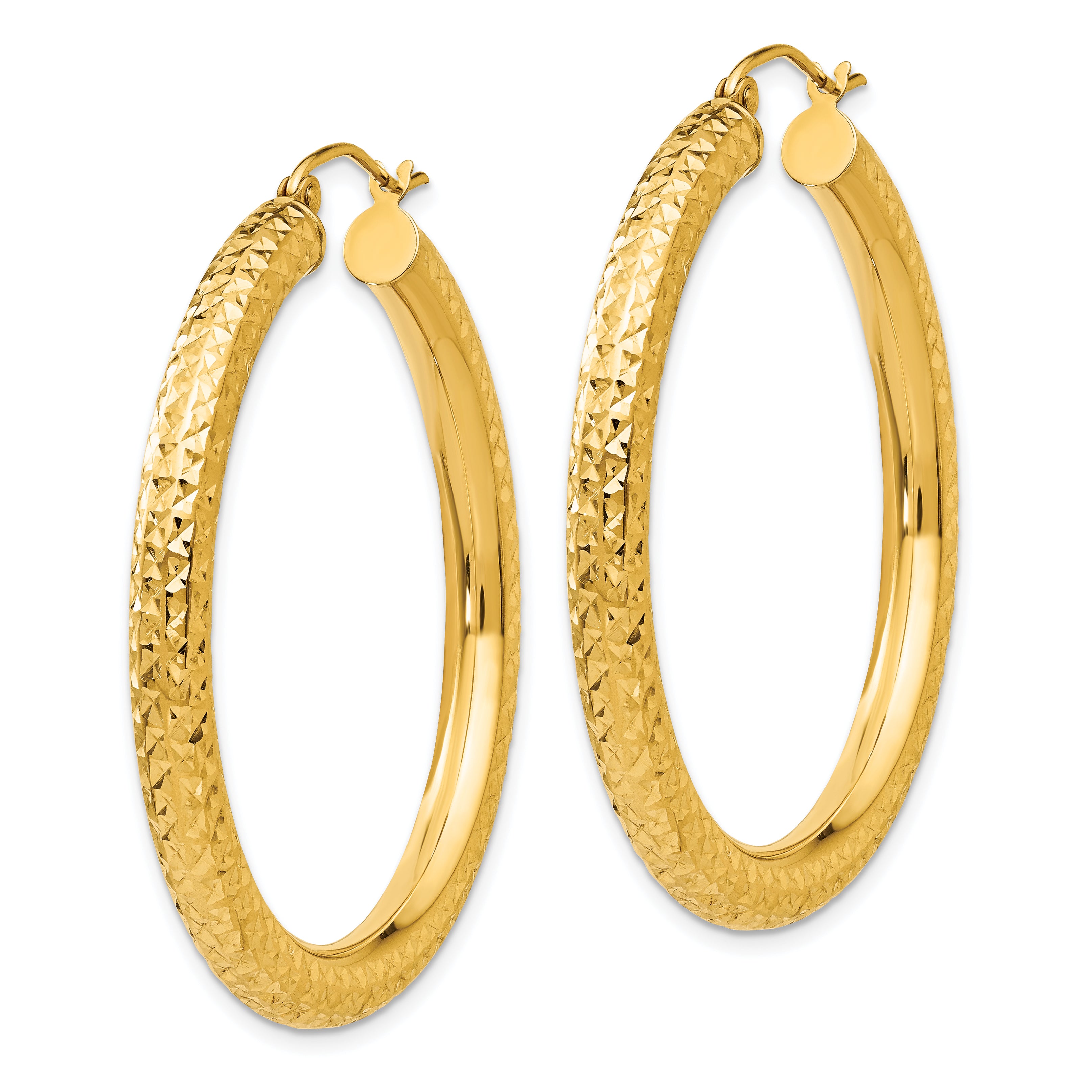 10k Diamond-cut 4mm Round Hoop Earrings Secondary image