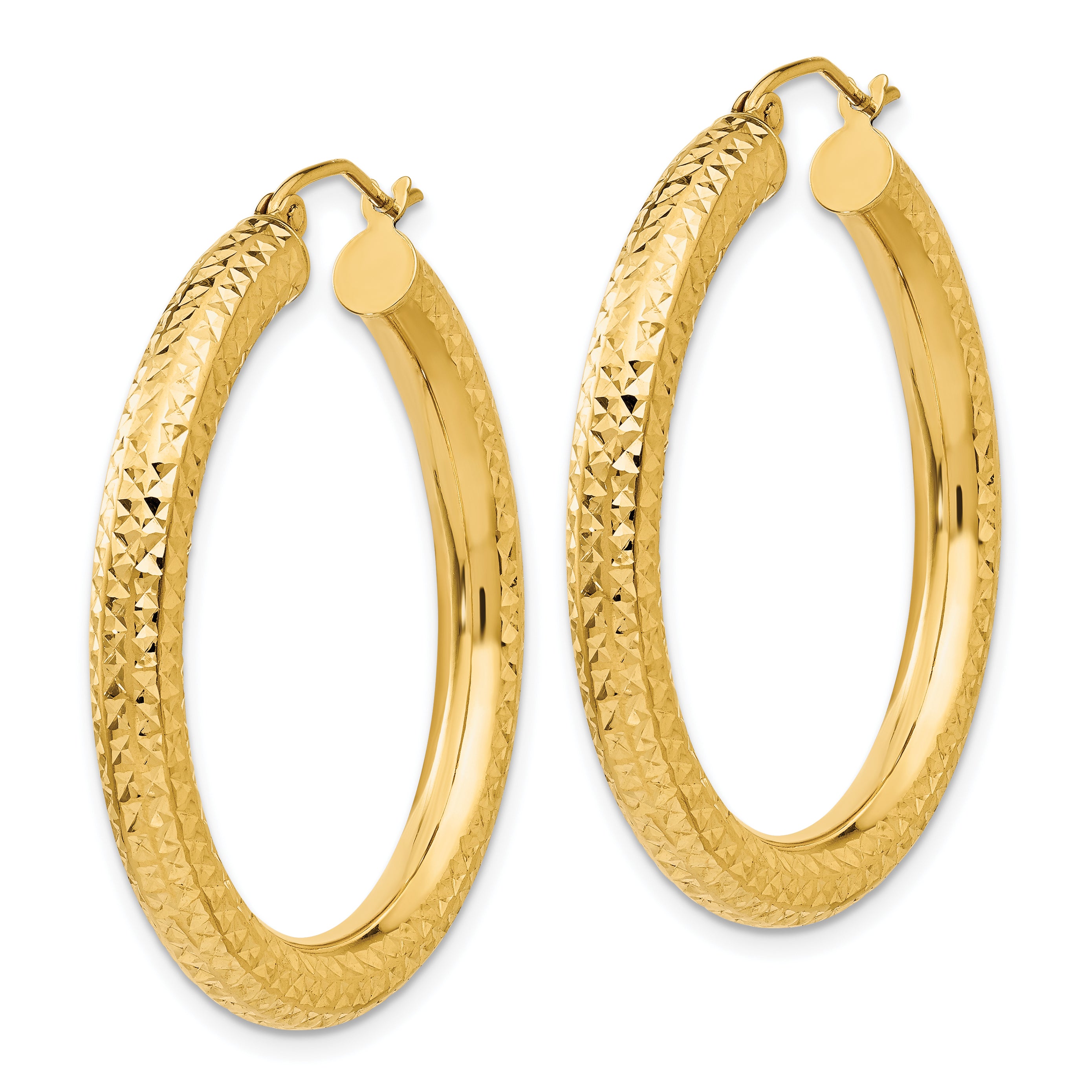 10k Diamond-cut 4mm Round Hoop Earrings Secondary image