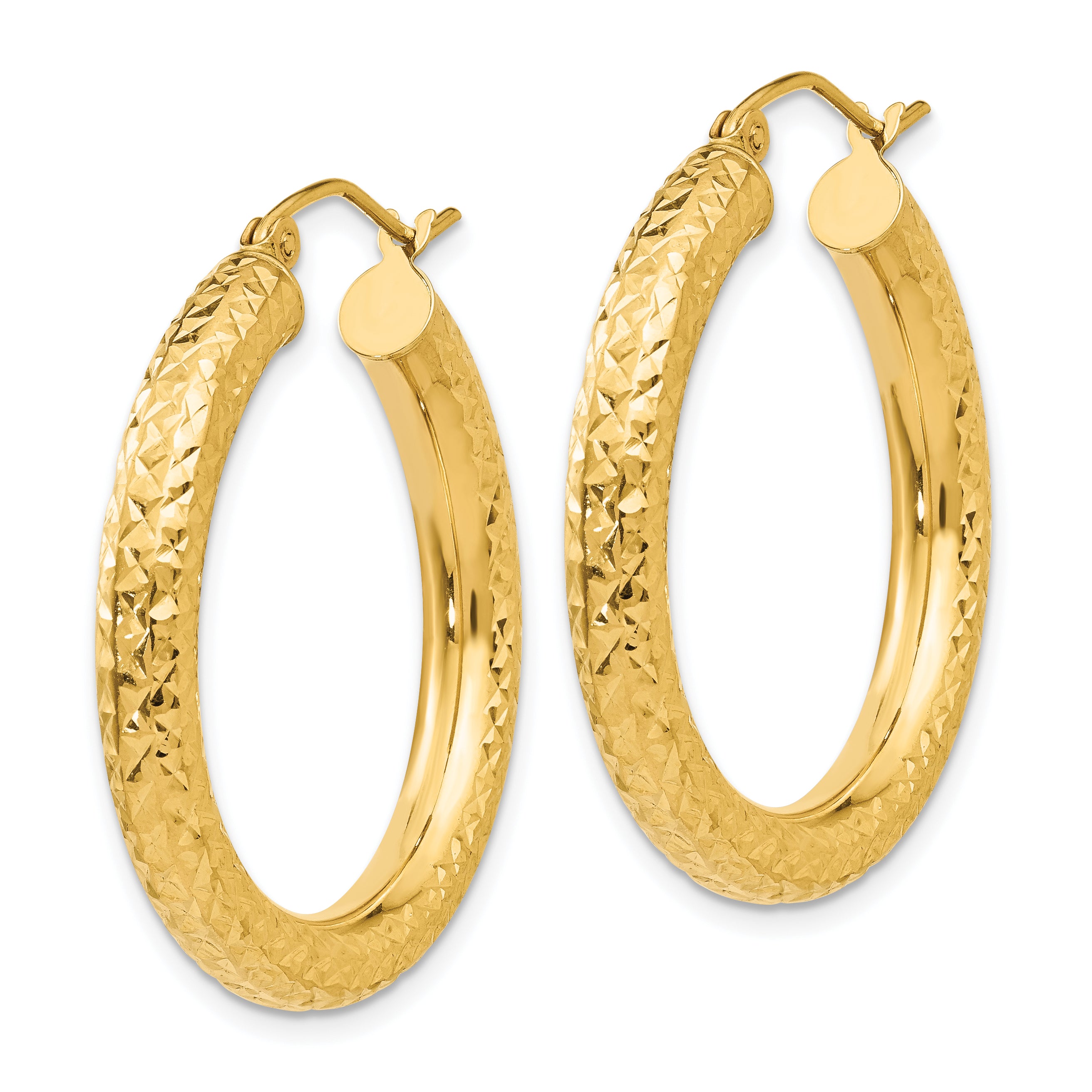 10k Diamond-cut 4mm Round Hoop Earrings Secondary image
