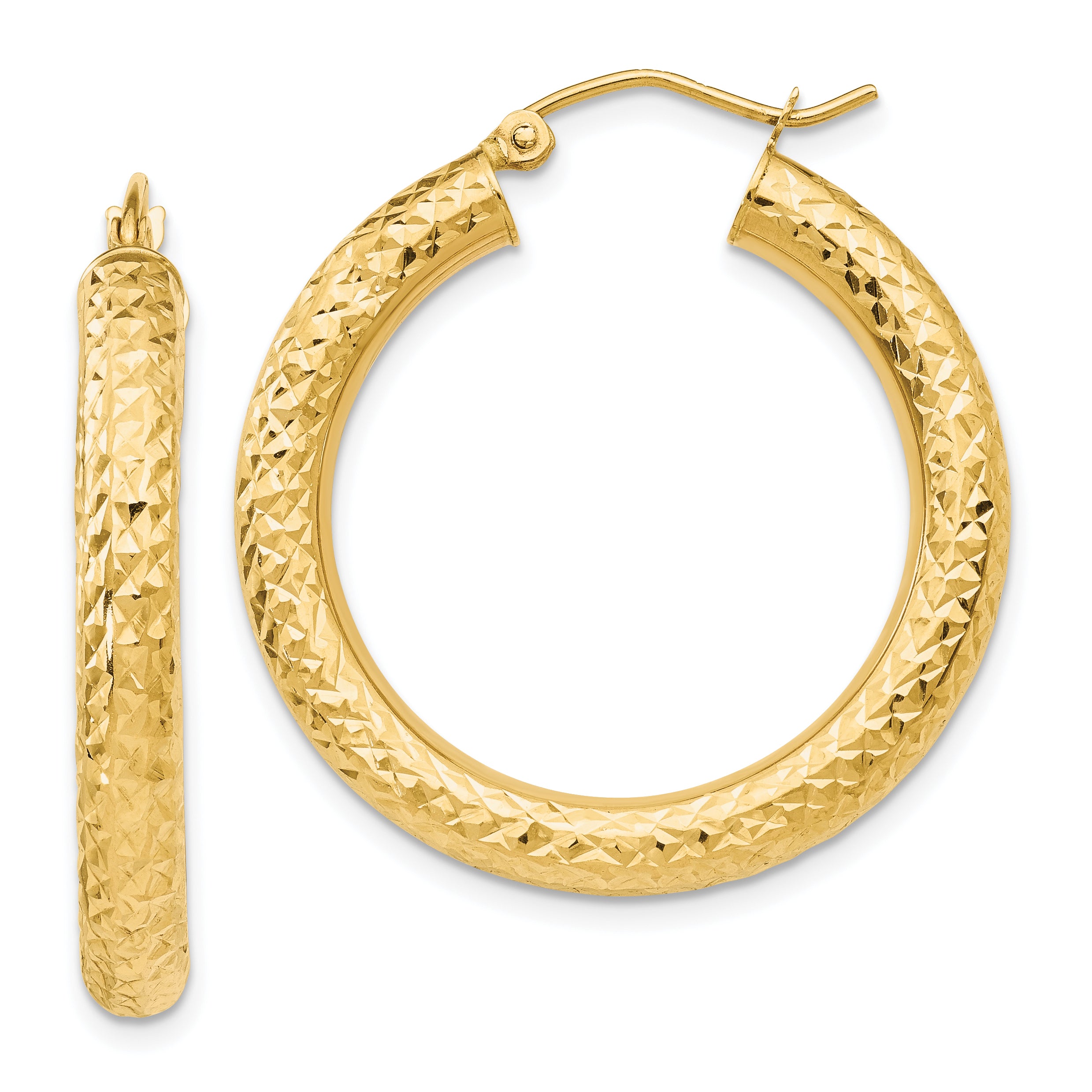 10k Diamond-cut 4mm Round Hoop Earrings Main image