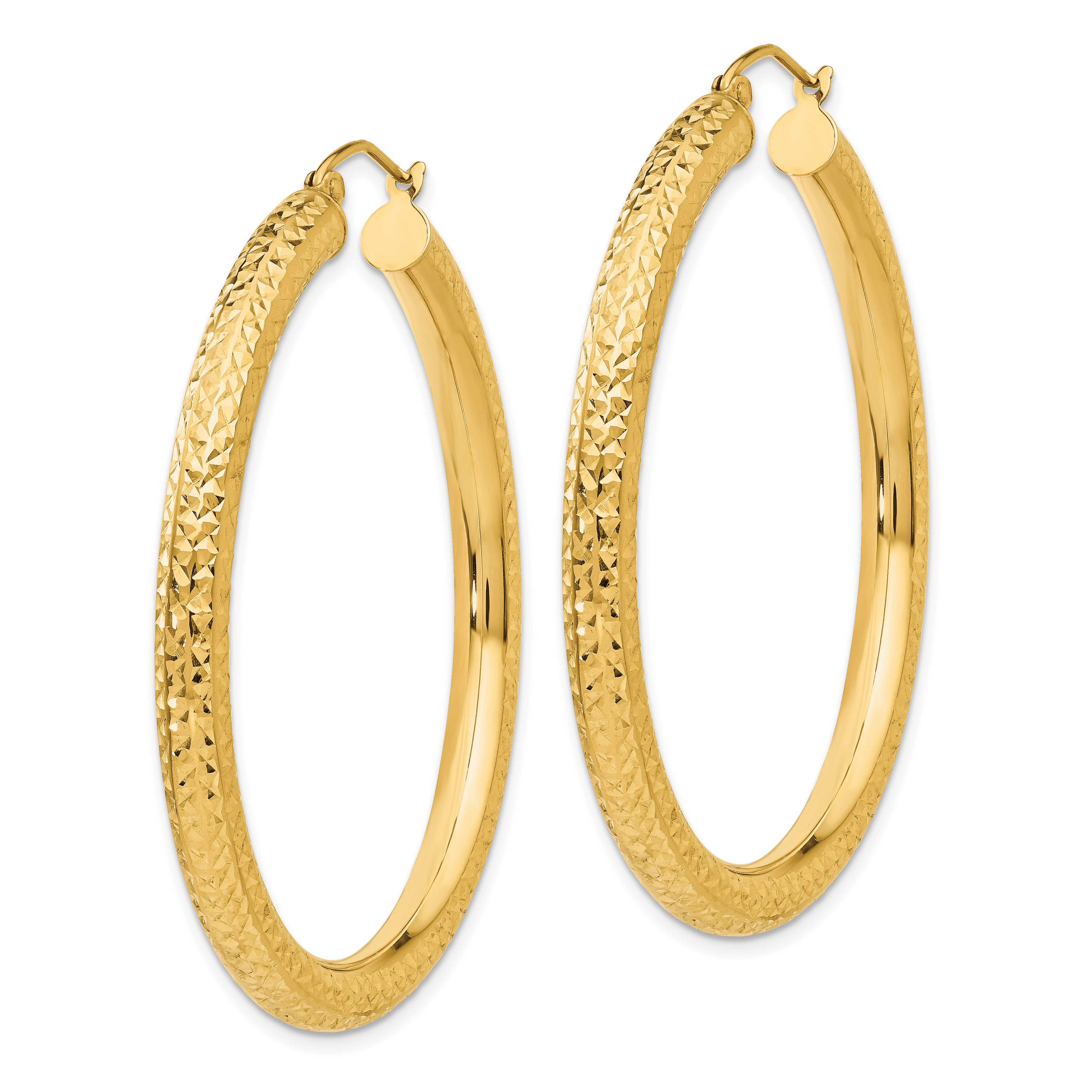 10k Diamond-cut 4mm Round Hoop Earrings Secondary image