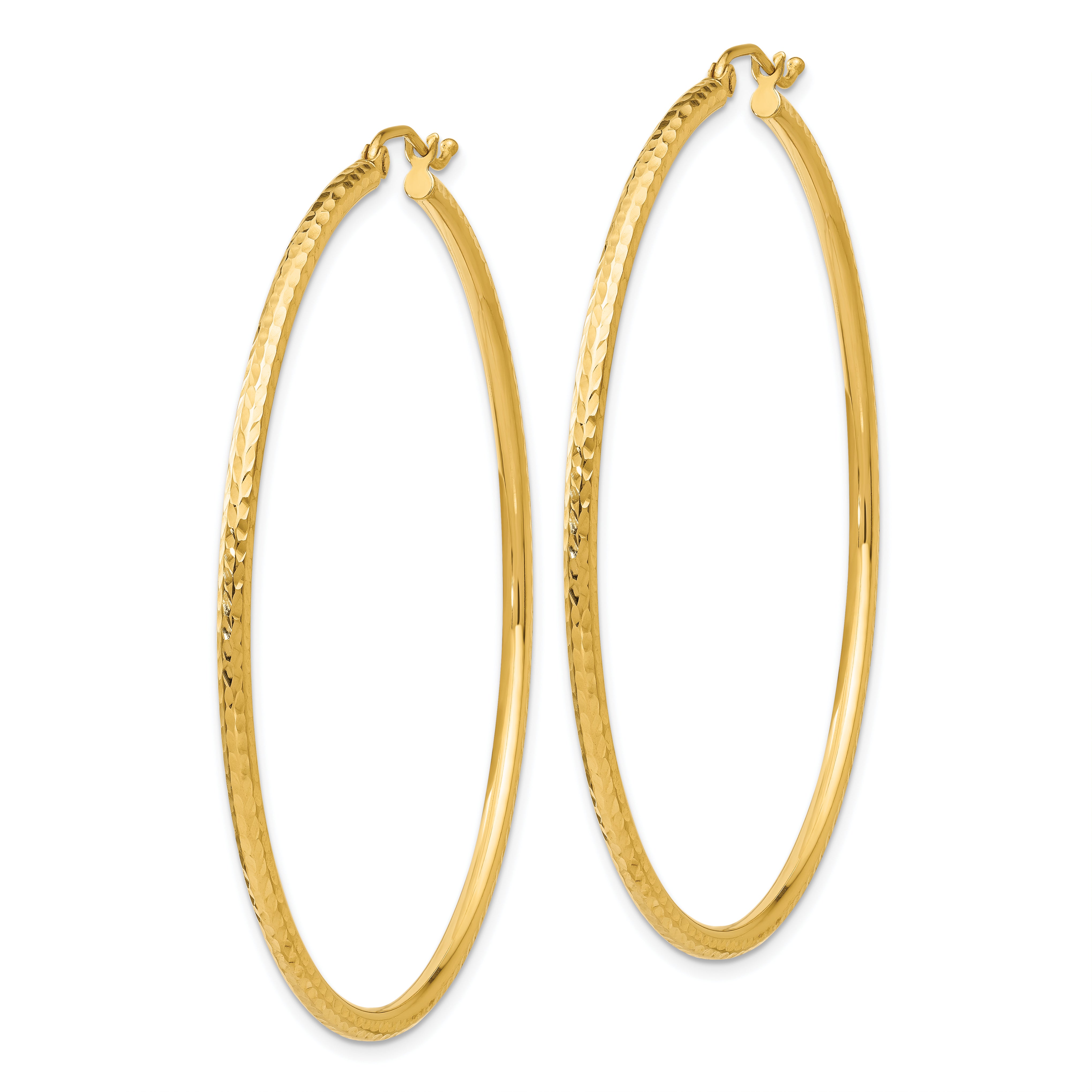 10k Diamond-cut 2mm Round Tube Hoop Earrings Secondary image