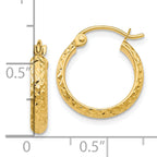 10k Diamond-cut 2.8x15mm Hollow Hoop Earrings