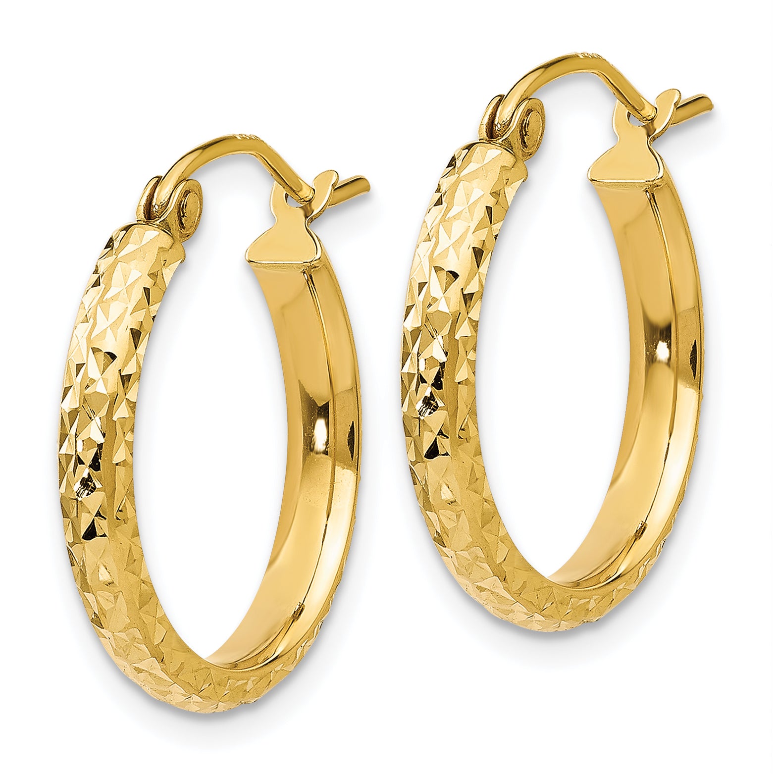 10k Diamond-cut 2.8x18mm Hollow Hoop Earrings Secondary image