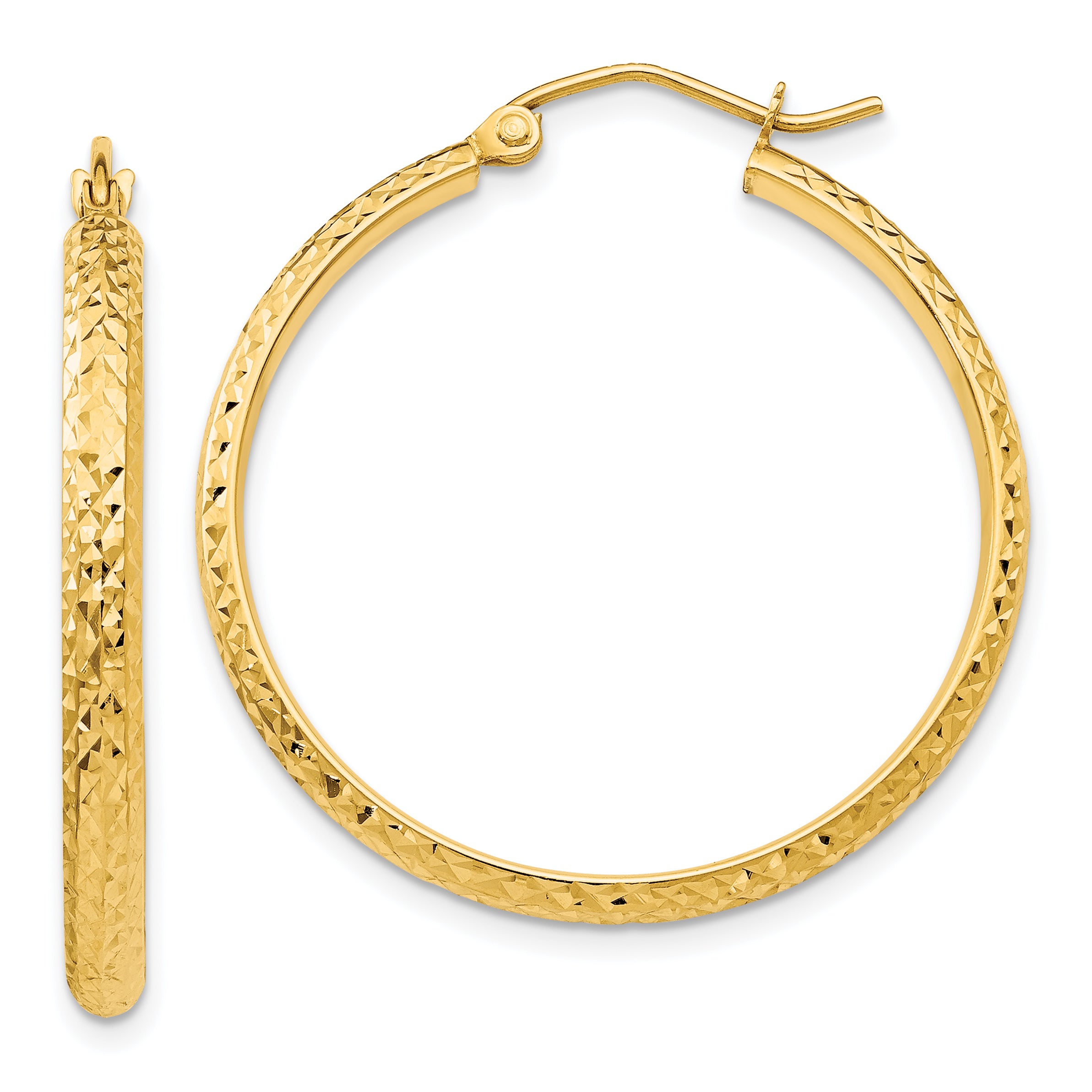 10k Diamond-cut 2.8x30mm Hollow Hoop Earrings Main image