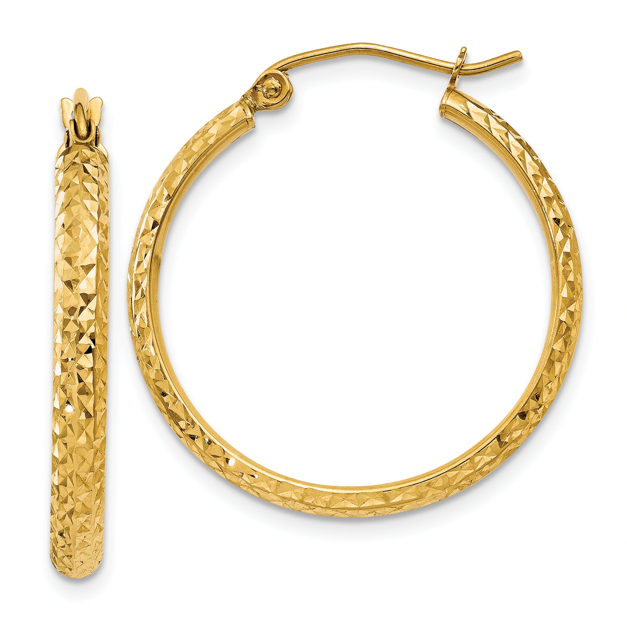 10k Diamond-cut 2.8x25mm Hollow Hoop Earrings Main image