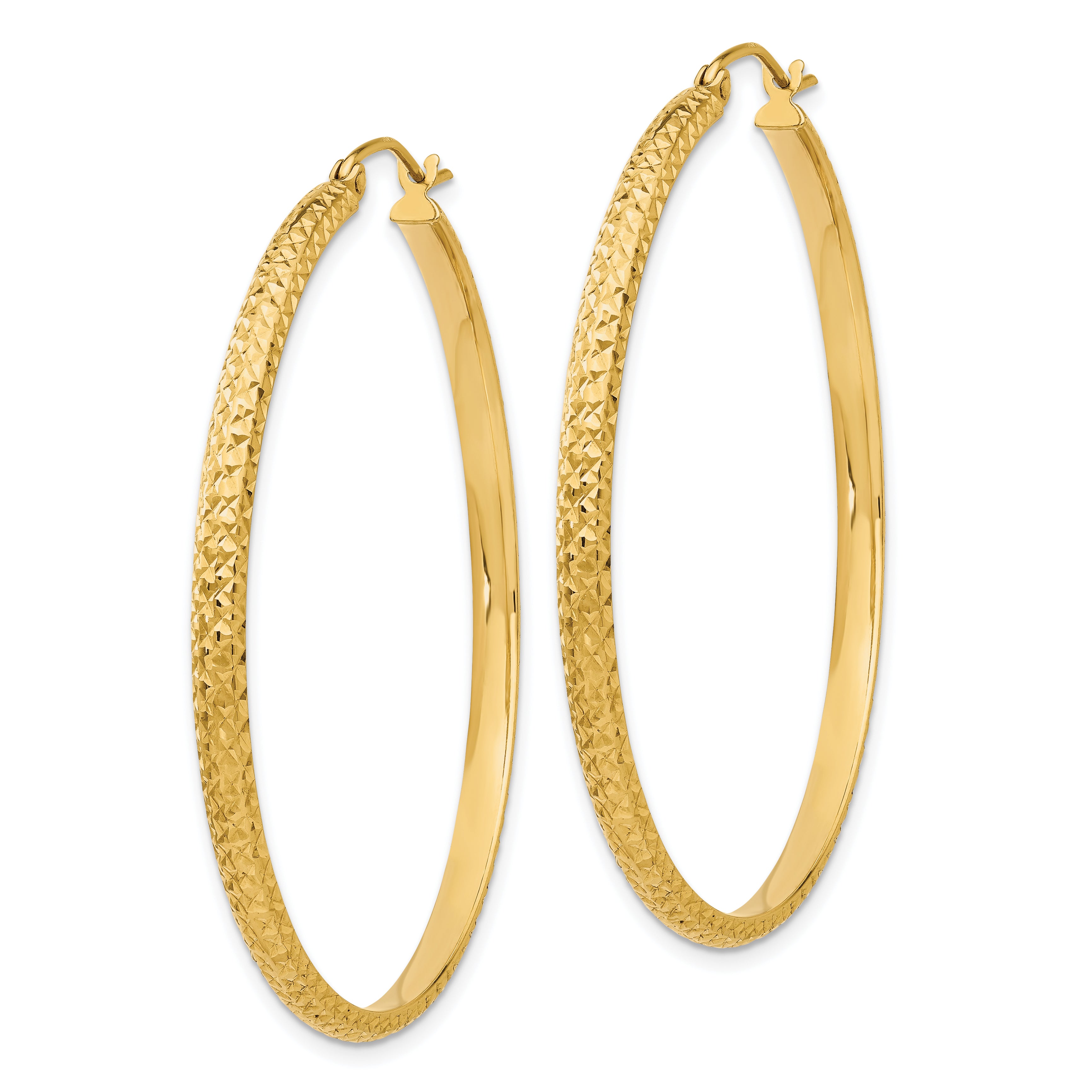 10k Diamond-cut 2.8x46mm Hollow Hoop Earrings Secondary image