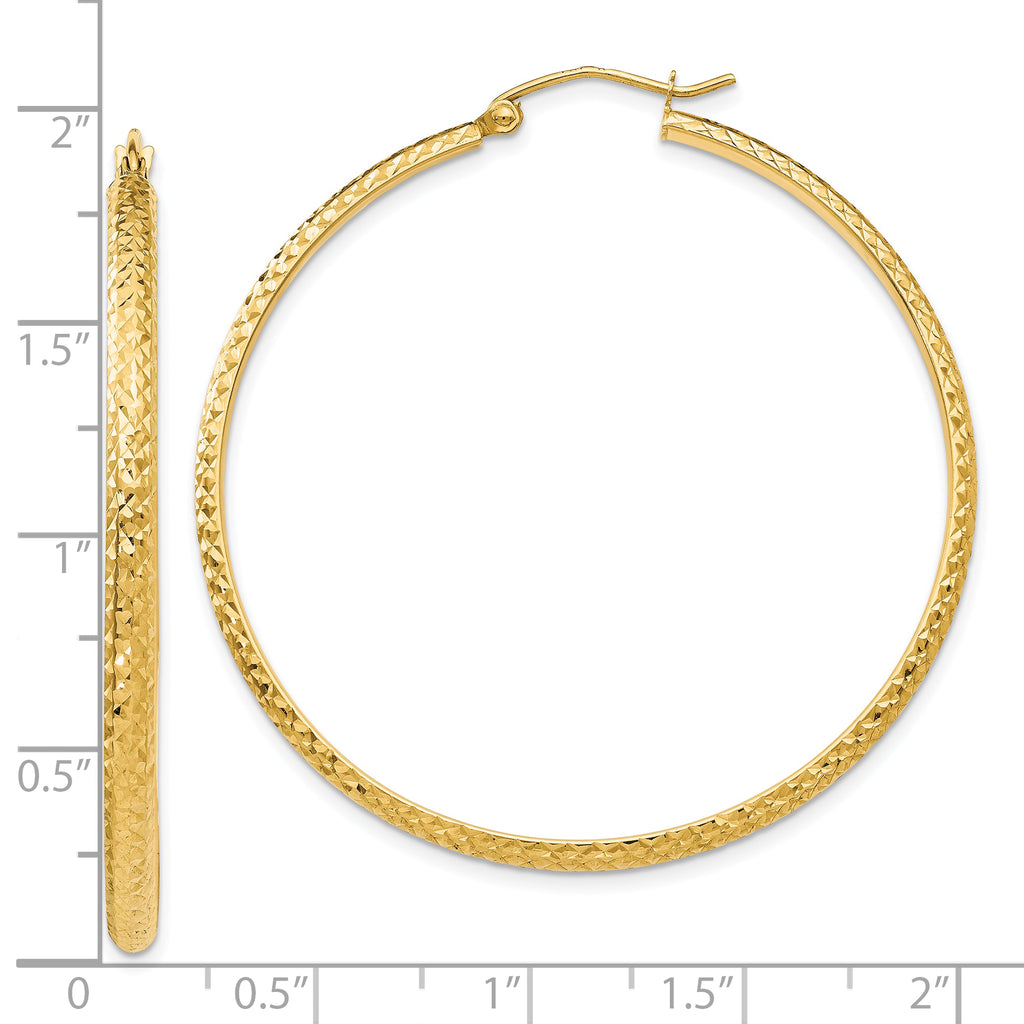 10k Diamond-cut 2.8x46mm Hollow Hoop Earrings