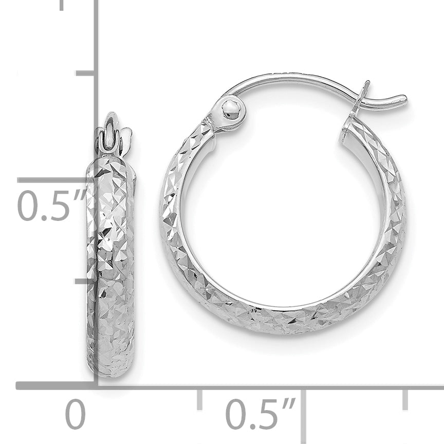 10k White Gold Diamond-cut 2.8x15mm Hollow Hoop Earrings