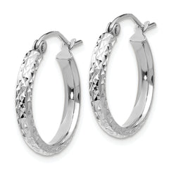 10k White Gold Diamond-cut 2.8x18mm Hollow Hoop Earrings