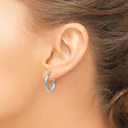 10k White Gold Diamond-cut 2.8x18mm Hollow Hoop Earrings