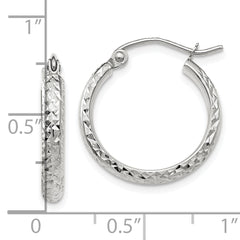 10k White Gold Diamond-cut 2.8x18mm Hollow Hoop Earrings