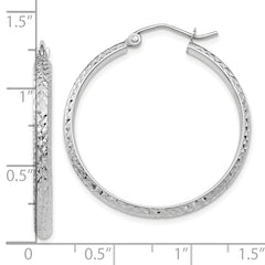 10k White Gold Diamond-cut 2.8x30mm Hollow Hoop Earrings