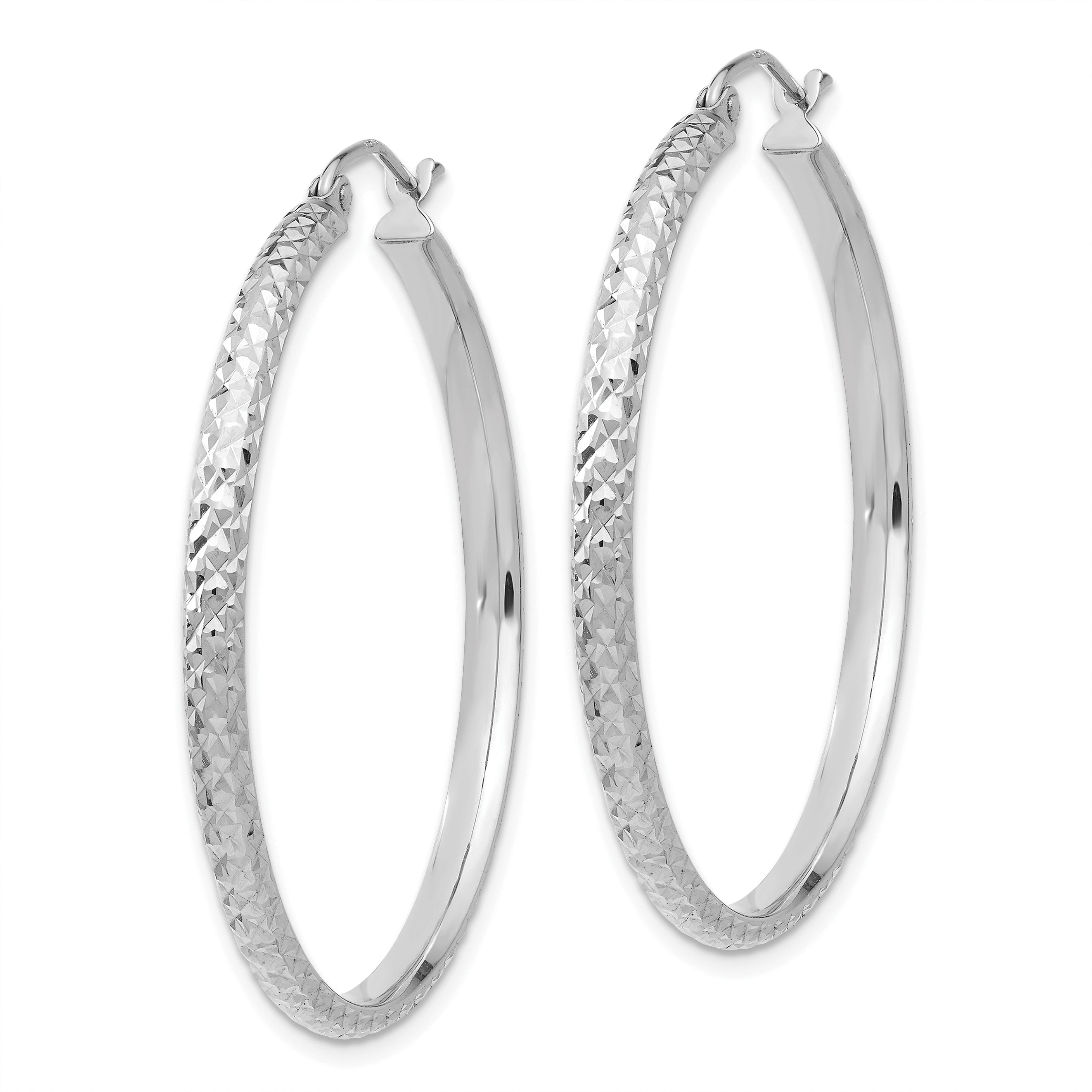 10k White Gold Diamond-cut 2.8x37mm Hollow Hoop Earrings Secondary image