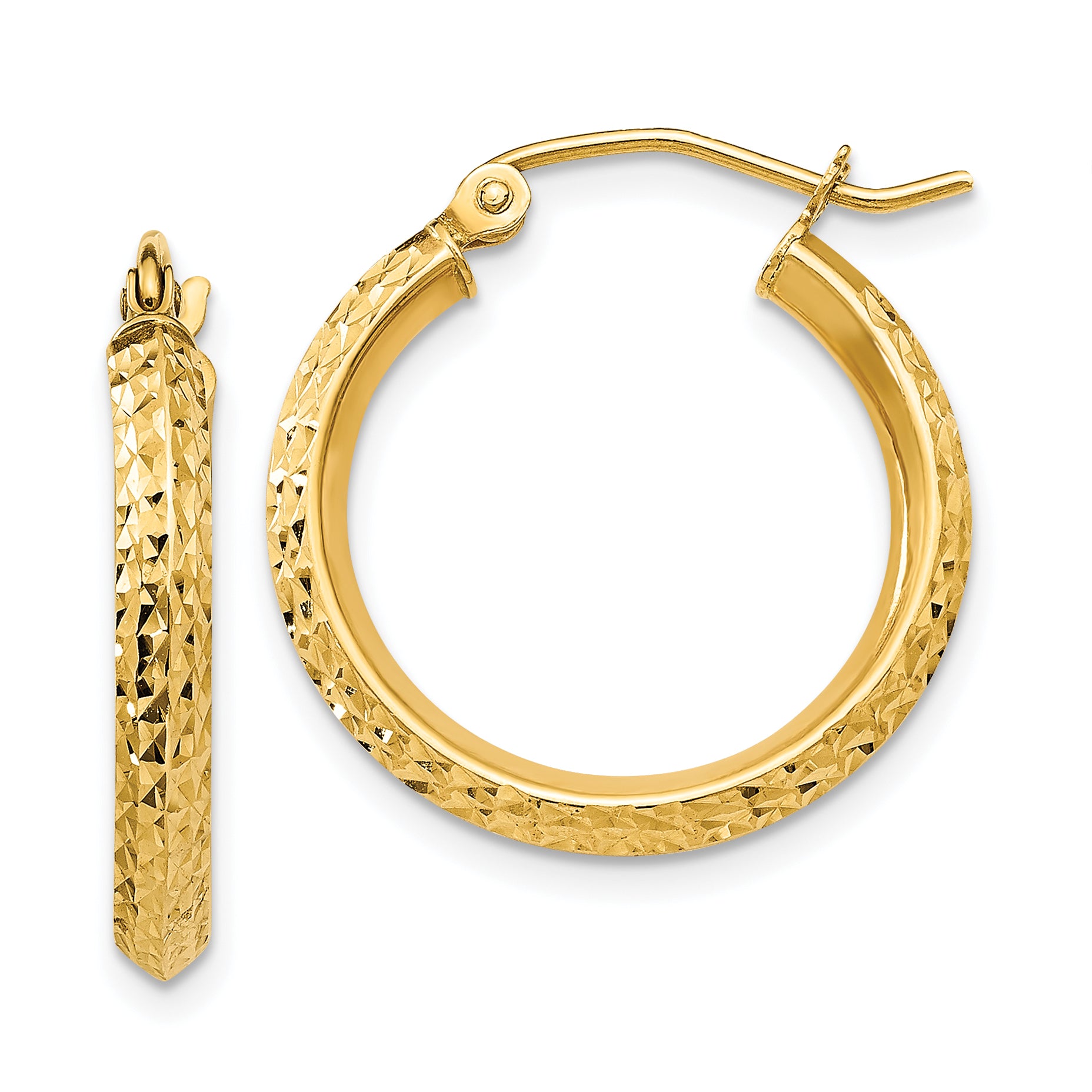 10k Knife Edge Diamond-cut 2.5x20mm Hollow Hoop Earrings Main image