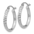 10k White Gold Knife Edge Diamond-cut 2.5x20mm Hoop Earrings