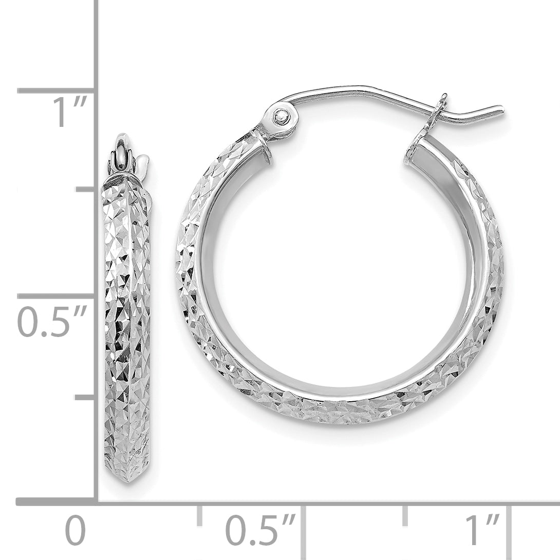 10k White Gold Knife Edge Diamond-cut 2.5x20mm Hoop Earrings