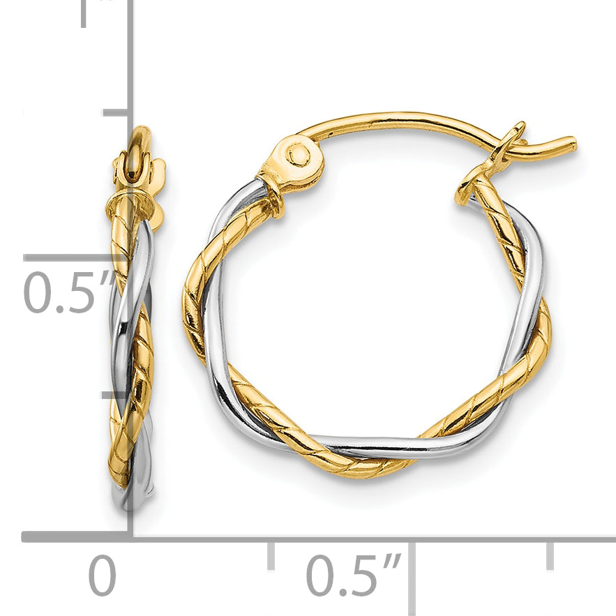 10k Two-tone Polished 1.8mm Twisted Hoop Earrings