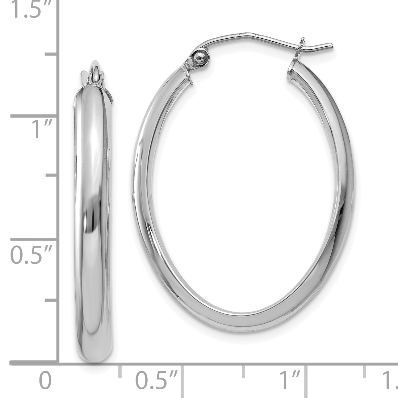 10k White Gold Polished 3.5mm Oval Hoop Earrings