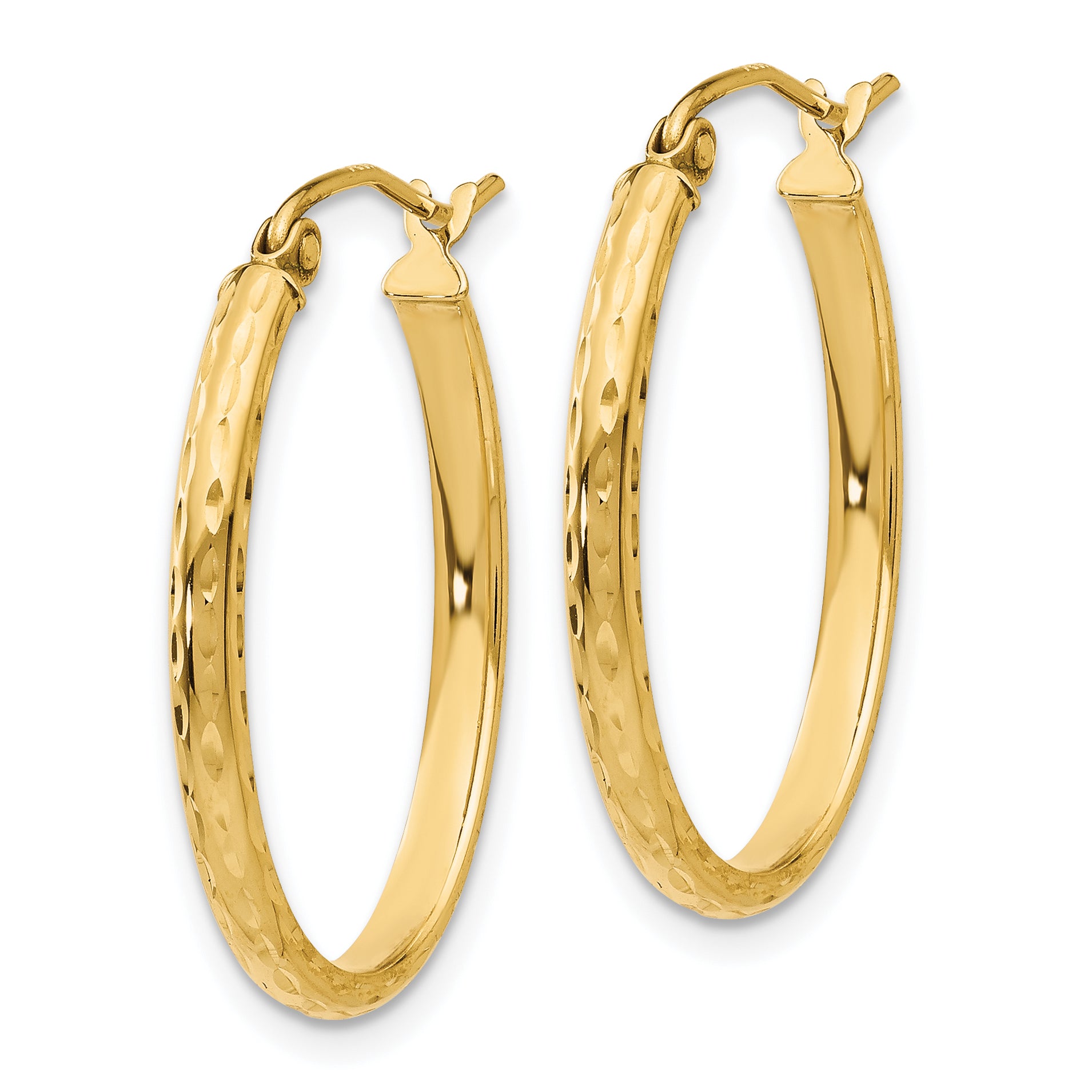 10k Lightweight Diamond-cut Oval Hoop Earrings Secondary image