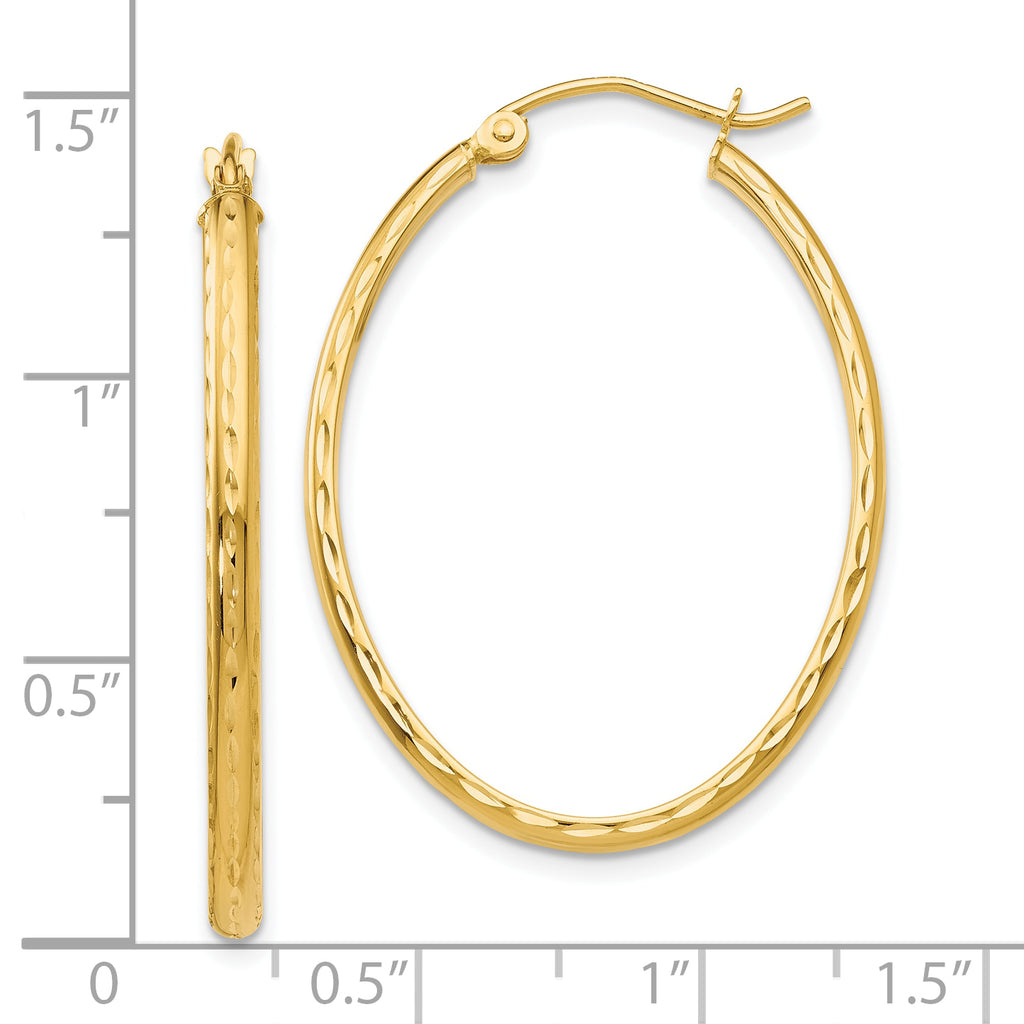10k Lightweight Diamond-cut Oval Hoop Earrings