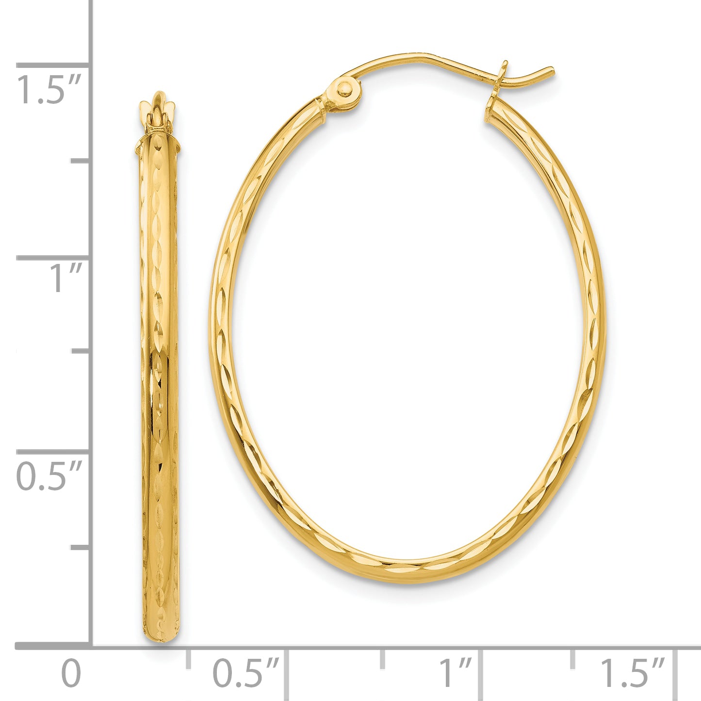10k Lightweight Diamond-cut Oval Hoop Earrings